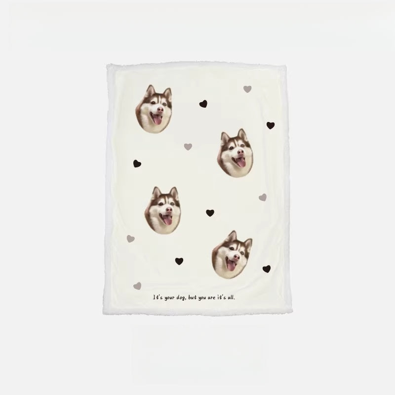 Custom Pet Portrait Sherpa Fleece Blanket – Personalized Dog & Cat Photo Throw