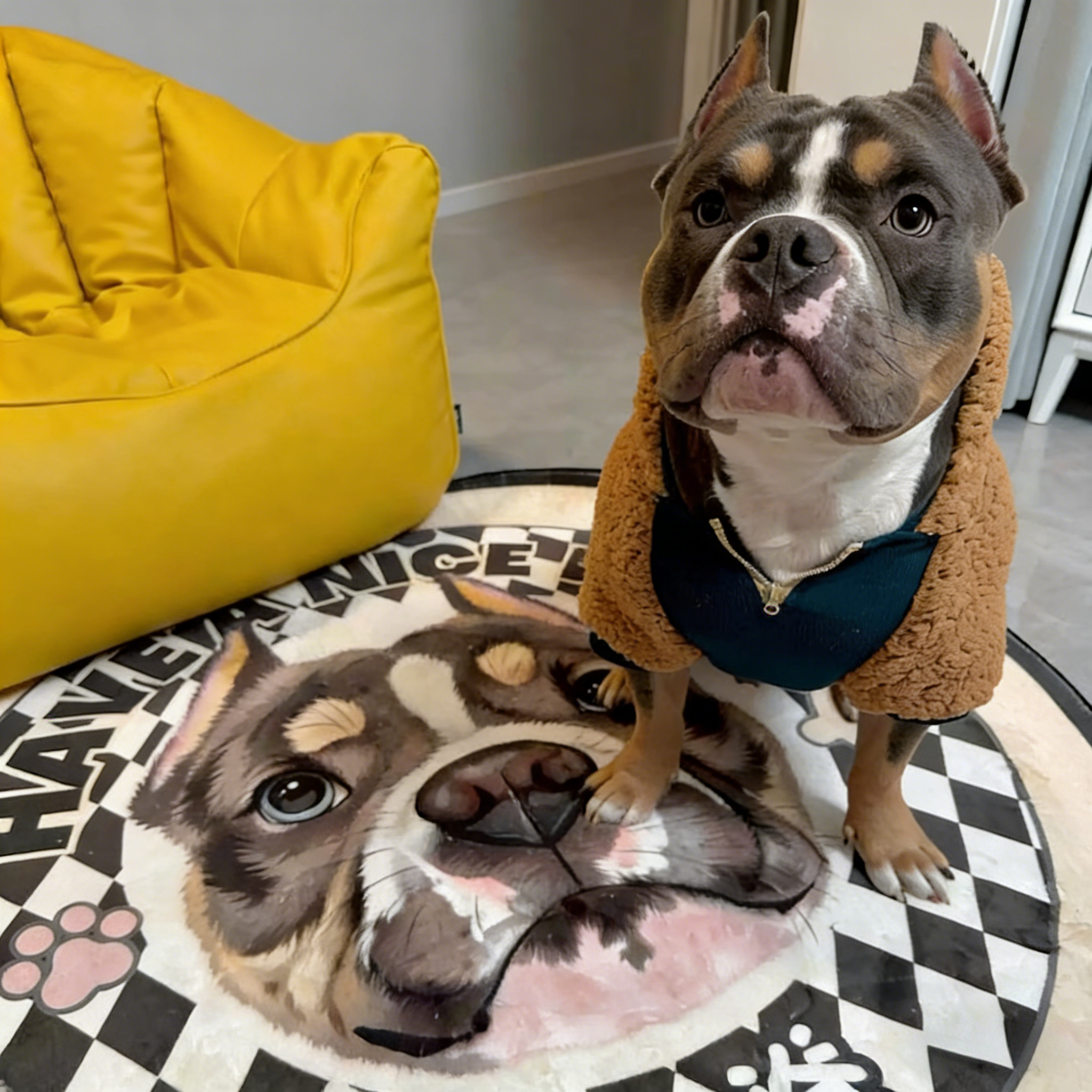 Custom Pet Illustration Rug – Personalized Hand-Drawn Pet Portrait Carpet