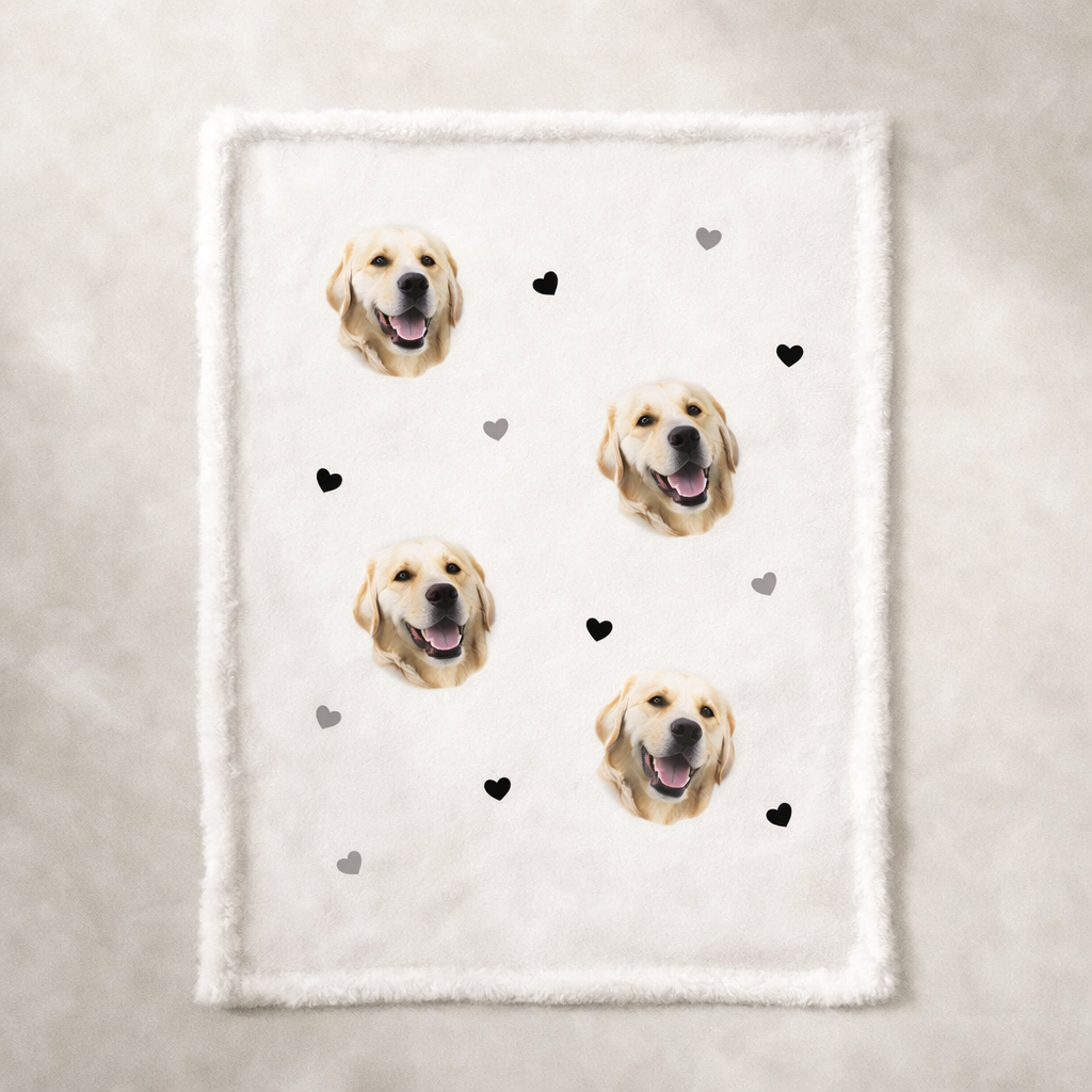 Custom Pet Portrait Sherpa Fleece Blanket – Personalized Dog & Cat Photo Throw