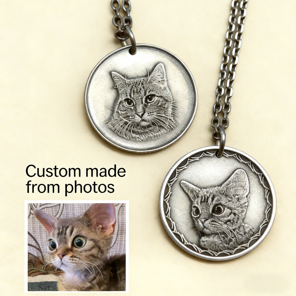Custom Pet Portrait Silver Necklace – Hand Engraved 999 Fine Silver Pendant