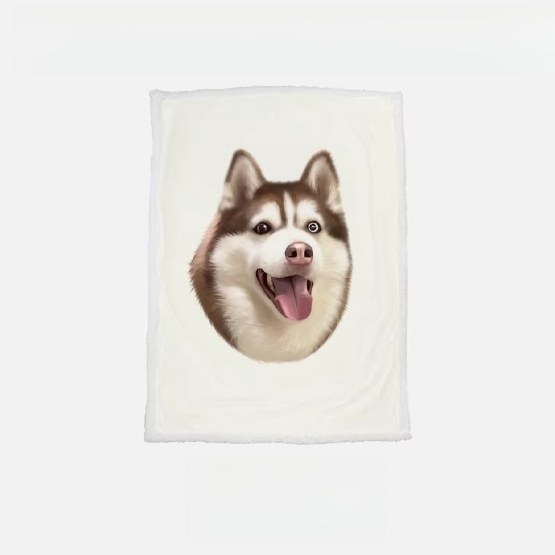 Custom Pet Portrait Sherpa Fleece Blanket – Personalized Dog & Cat Photo Throw