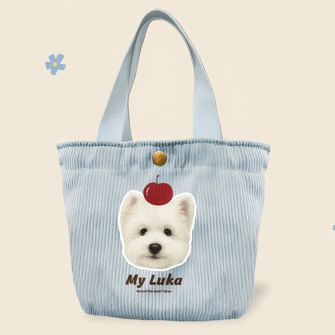 Custom Pet Portrait Corduroy Tote Bag – Personalized Dog Cat Photo Gift for Pet Lovers