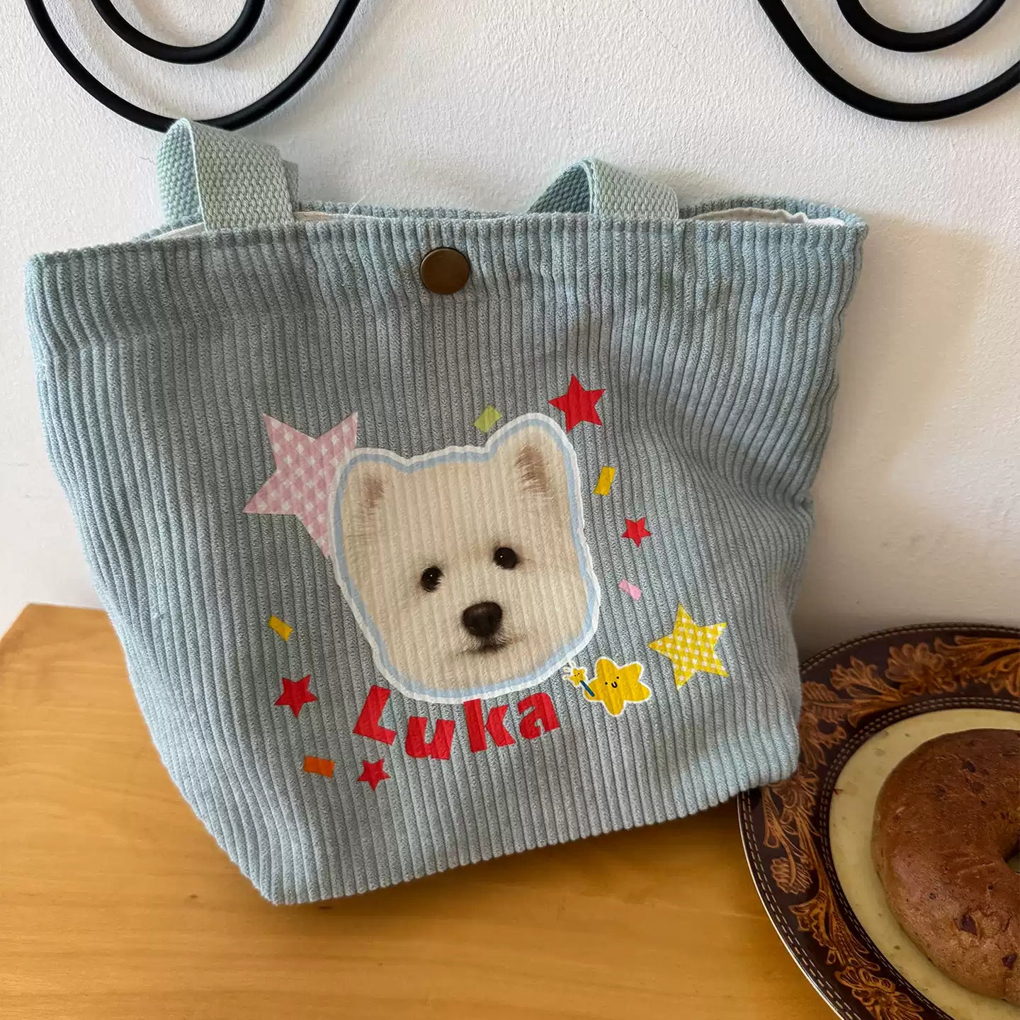 Custom Pet Portrait Corduroy Tote Bag – Personalized Dog Cat Photo Gift for Pet Lovers