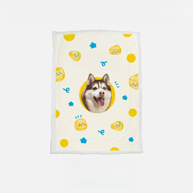 Custom Pet Portrait Sherpa Fleece Blanket – Personalized Dog & Cat Photo Throw