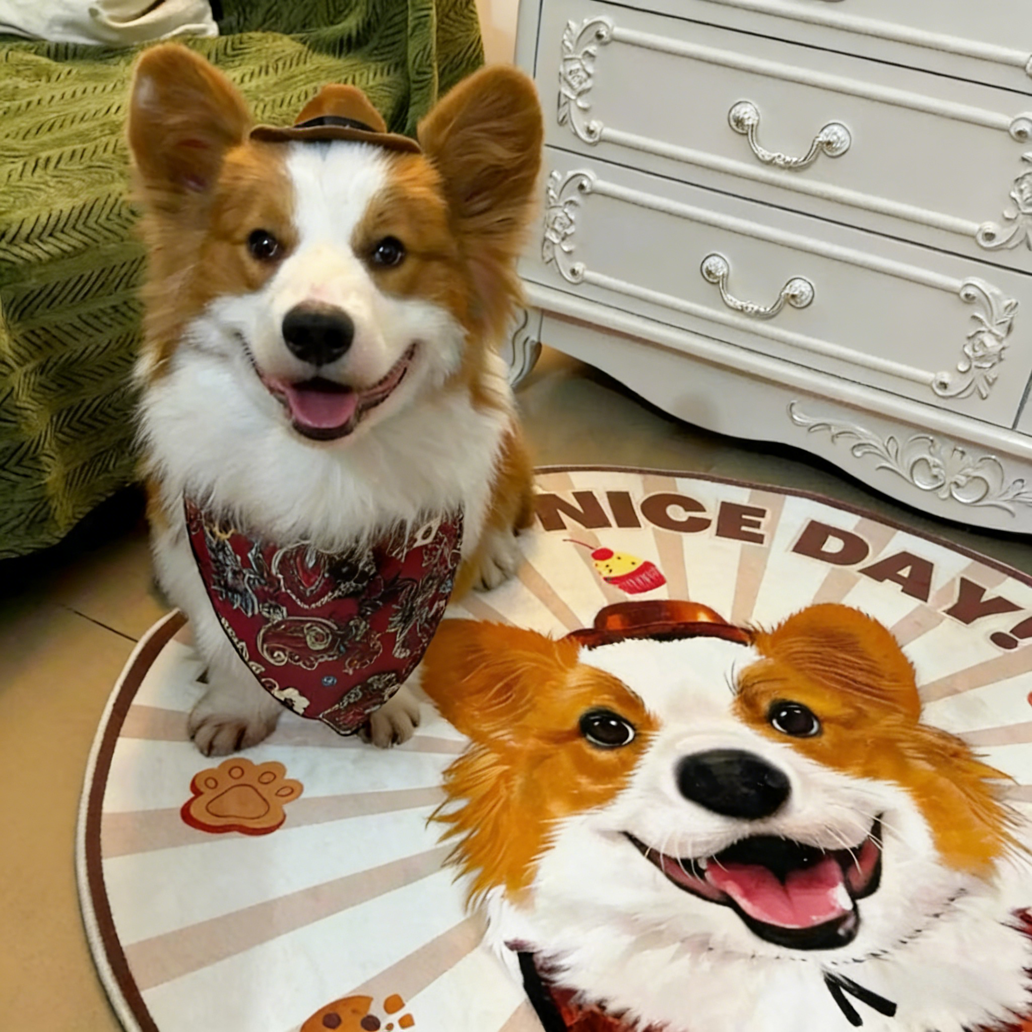 Custom Pet Illustration Rug – Personalized Hand-Drawn Pet Portrait Carpet