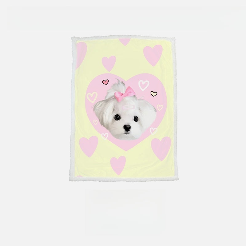 Custom Pet Portrait Sherpa Fleece Blanket – Personalized Dog & Cat Photo Throw