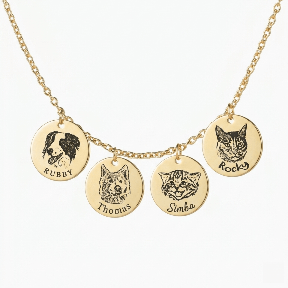 Custom Engraved Pet Face Necklace - paw&bond