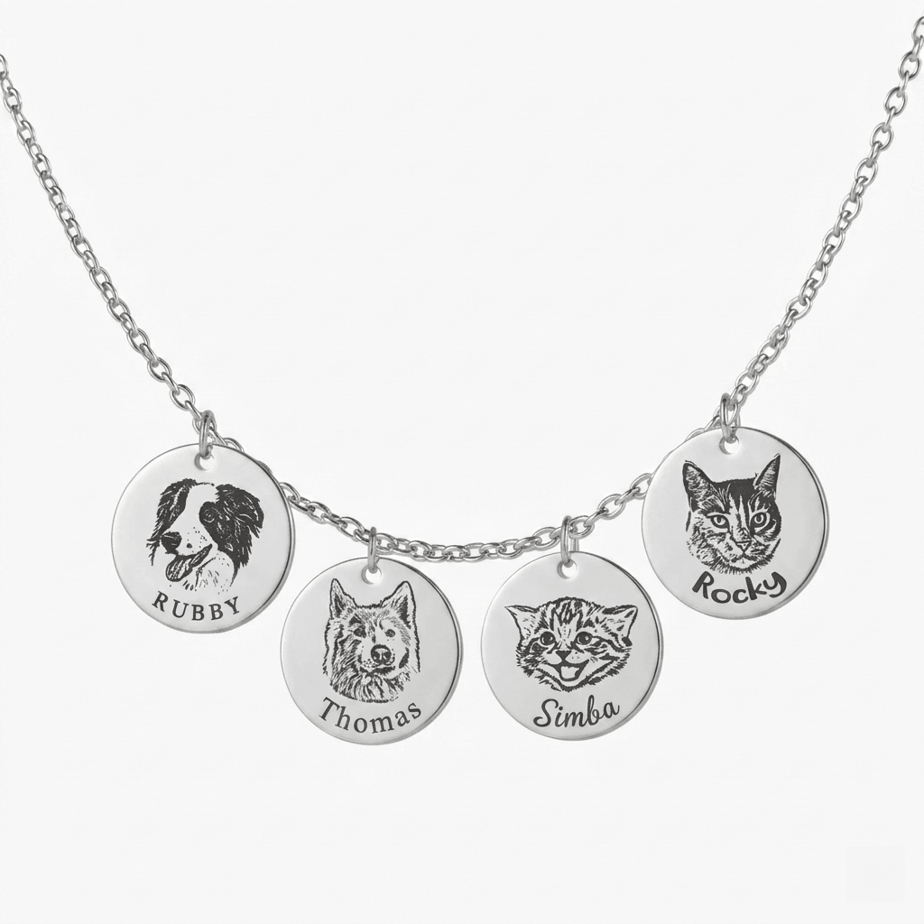 Custom Engraved Pet Face Necklace - paw&bond