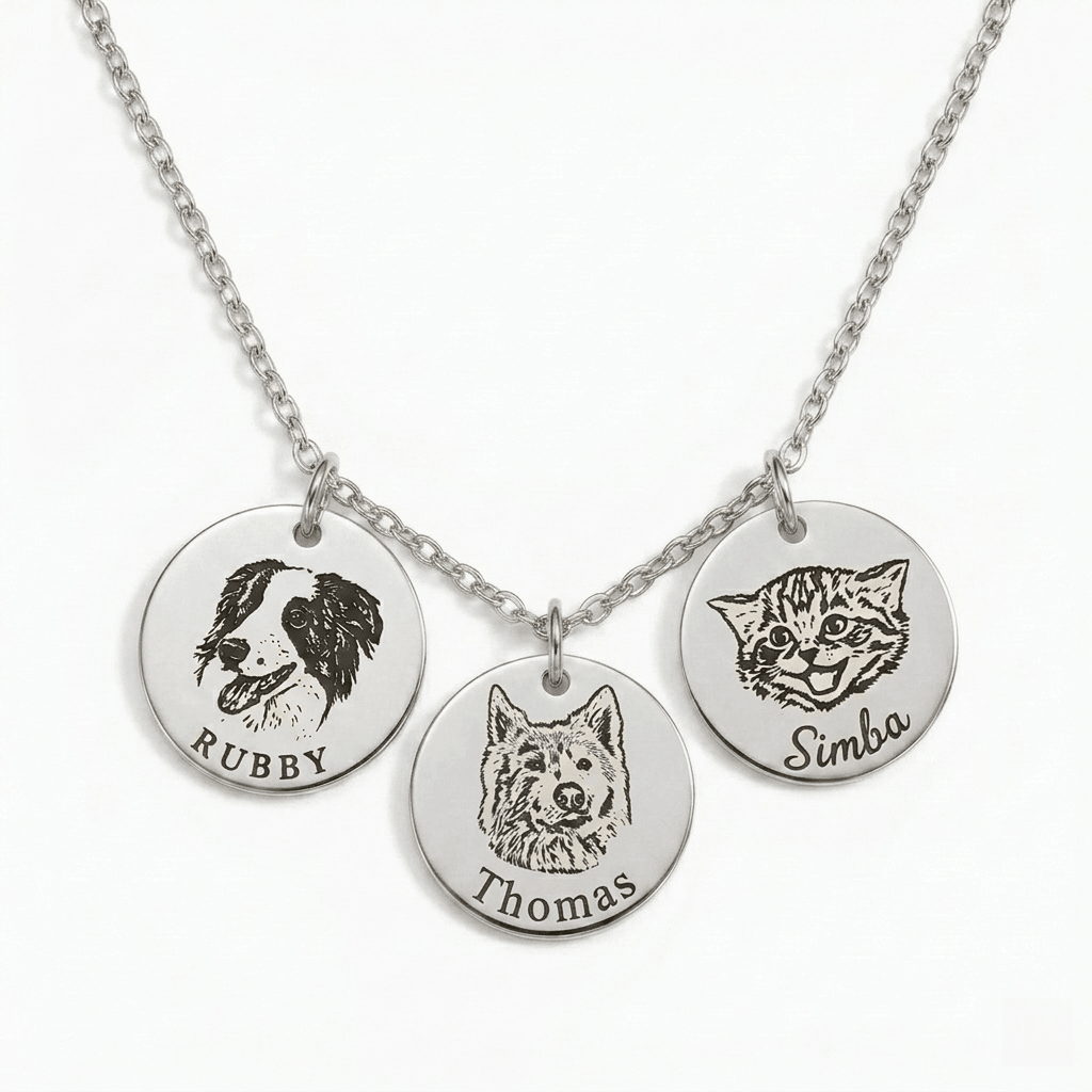 Custom Engraved Pet Face Necklace - paw&bond