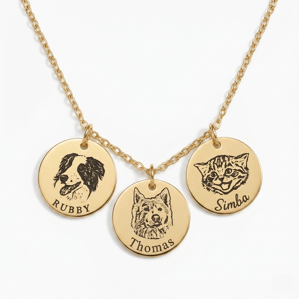 Custom Engraved Pet Face Necklace - paw&bond