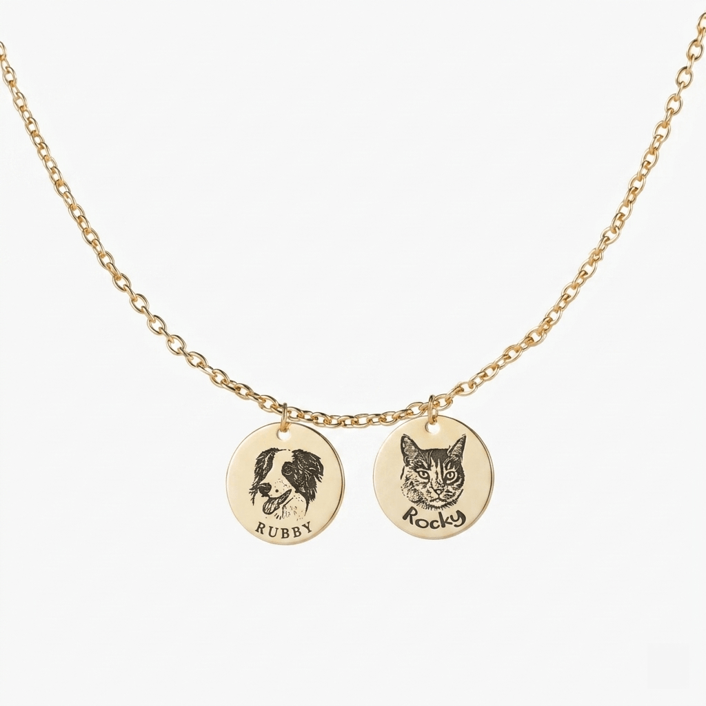 Custom Engraved Pet Face Necklace - paw&bond