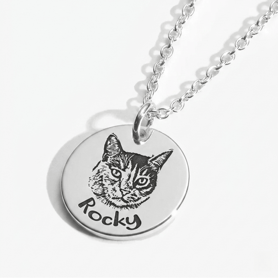 Custom Engraved Pet Face Necklace - paw&bond