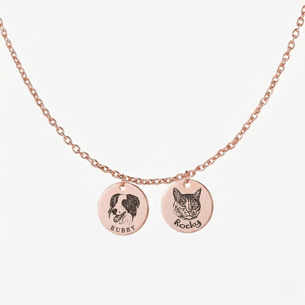 Custom Engraved Pet Face Necklace - paw&bond