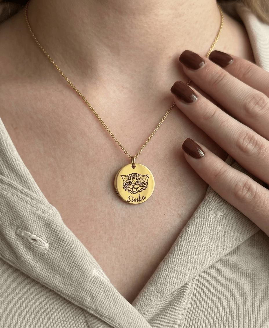 Custom Engraved Pet Face Necklace - paw&bond