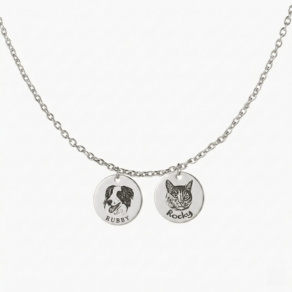 Custom Engraved Pet Face Necklace - paw&bond