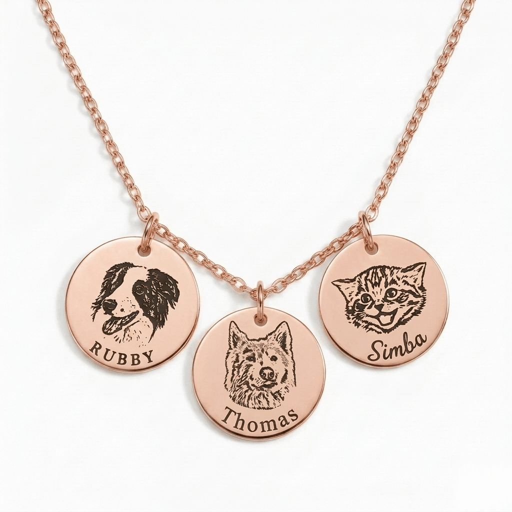 Custom Engraved Pet Face Necklace - paw&bond