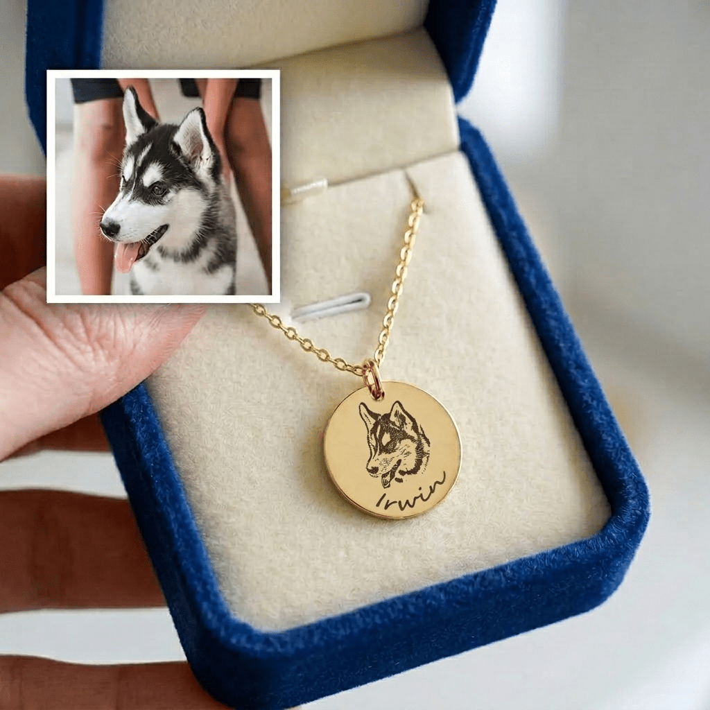 Custom Engraved Pet Face Necklace - paw&bond