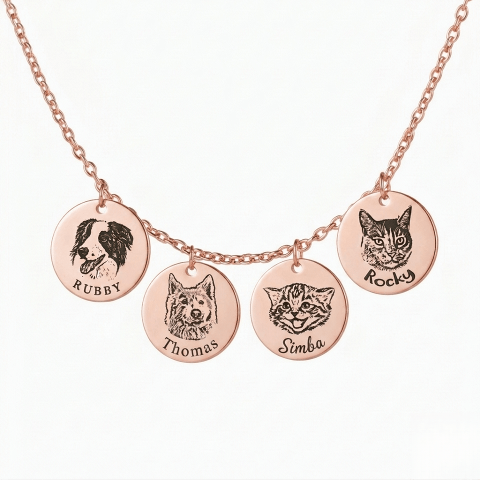 Custom Engraved Pet Face Necklace - paw&bond