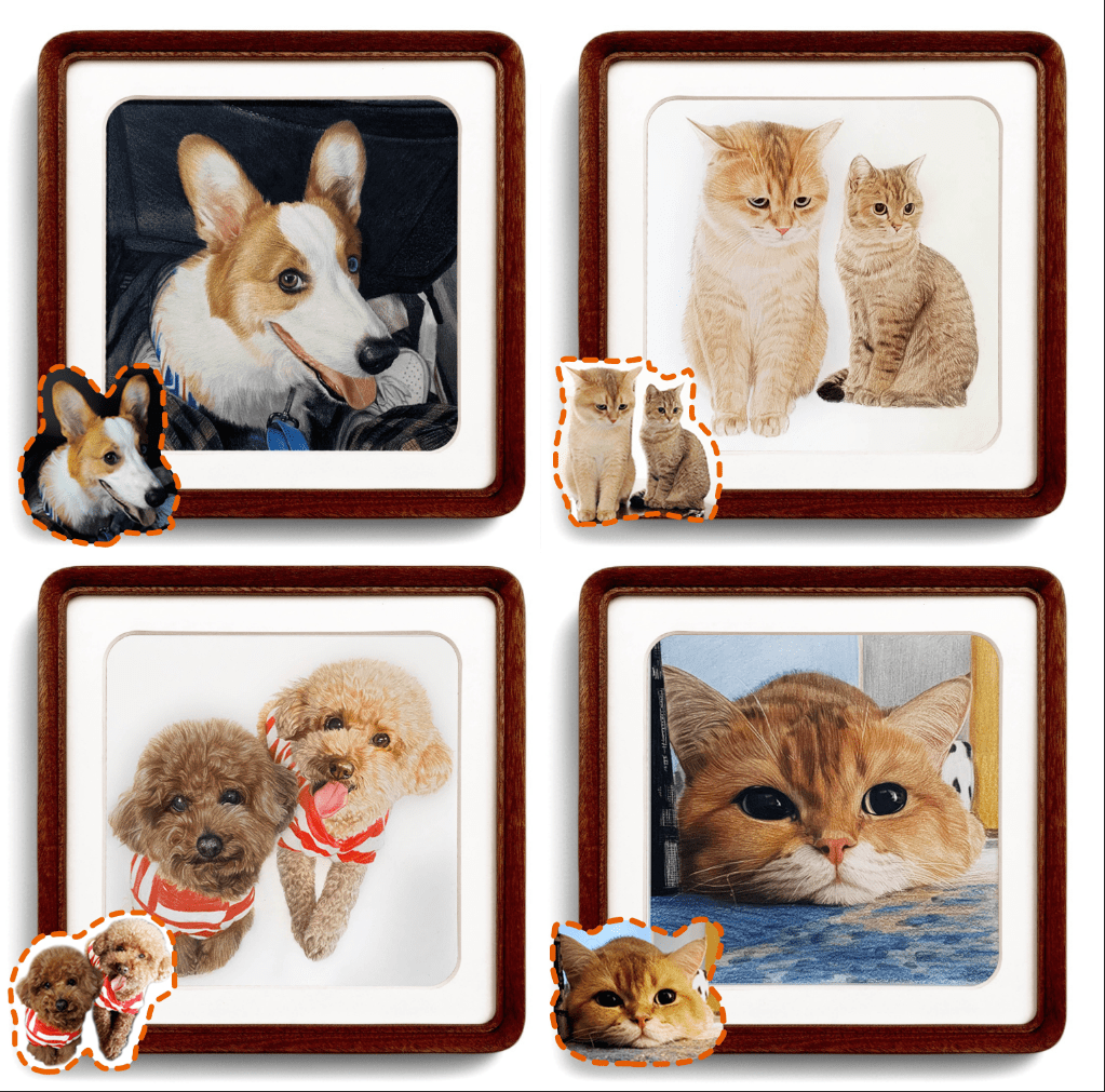 Custom Hand - Drawn Pet Portrait – Personalized Pencil & Color Dog & Cat Art - paw&bond