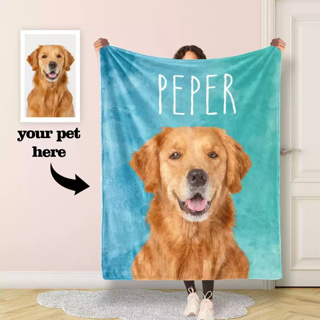 Custom Pet Photo Blanket – Personalized Dog Cat Name Flannel Throw | Pet Portrait Gift - paw&bond