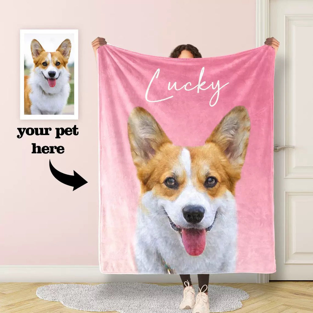 Custom Pet Photo Blanket – Personalized Dog Cat Name Flannel Throw | Pet Portrait Gift - paw&bond