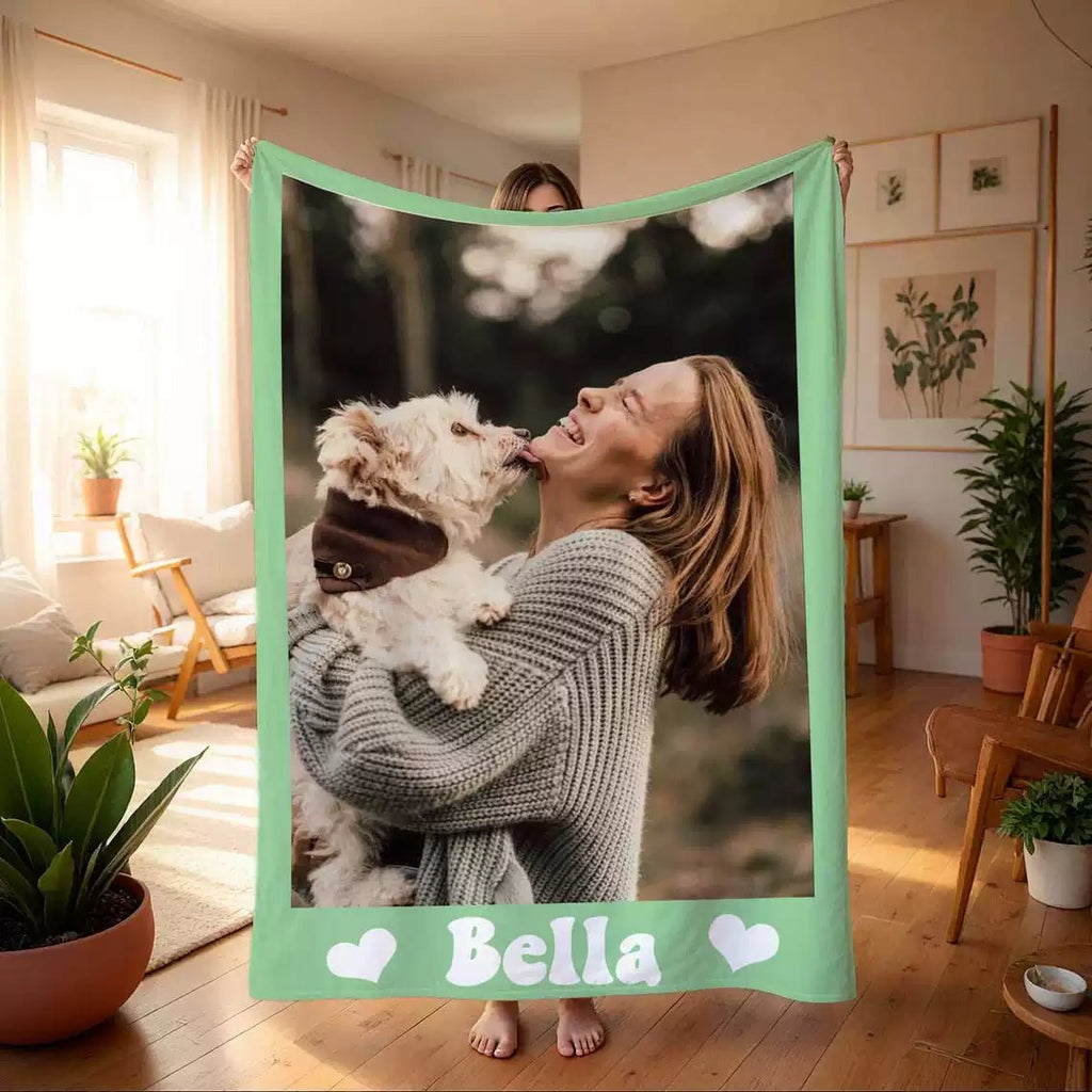 Custom Pet Photo Blanket – Personalized Dog Cat Name Flannel Throw | Pet Portrait Gift - paw&bond