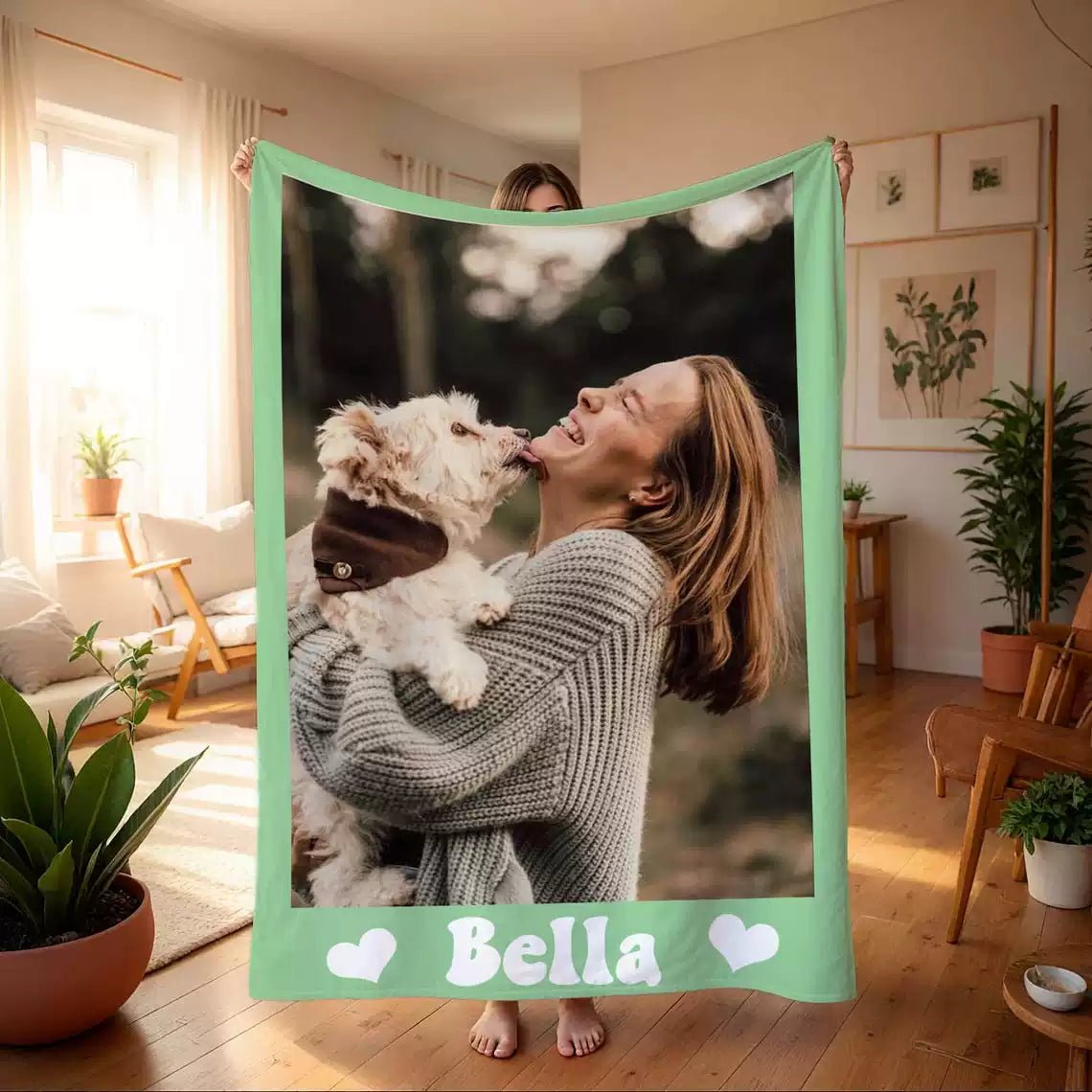 Custom Pet Photo Blanket – Personalized Dog Cat Name Flannel Throw | Pet Portrait Gift - paw&bond
