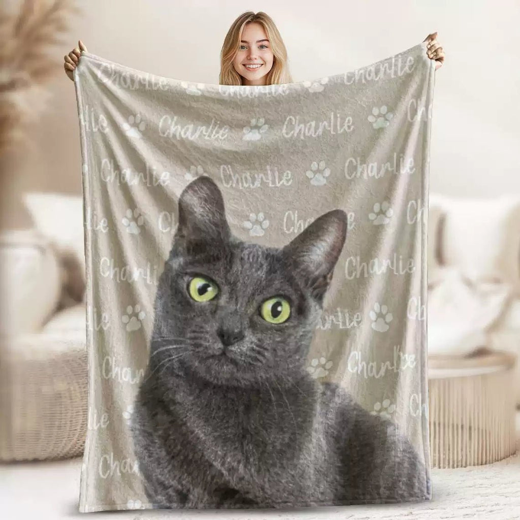 Custom Pet Photo Blanket – Personalized Dog Cat Name Flannel Throw | Pet Portrait Gift - paw&bond