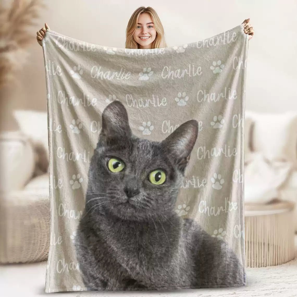 Custom Pet Photo Blanket – Personalized Dog Cat Name Flannel Throw | Pet Portrait Gift - paw&bond