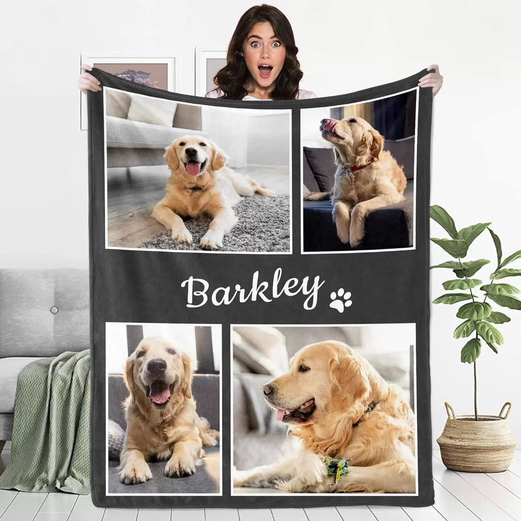 Custom Pet Photo Blanket – Personalized Dog Cat Name Flannel Throw | Pet Portrait Gift - paw&bond
