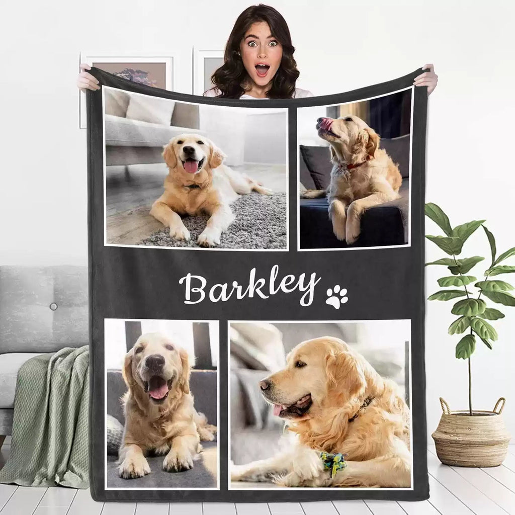 Custom Pet Photo Blanket – Personalized Dog Cat Name Flannel Throw | Pet Portrait Gift - paw&bond