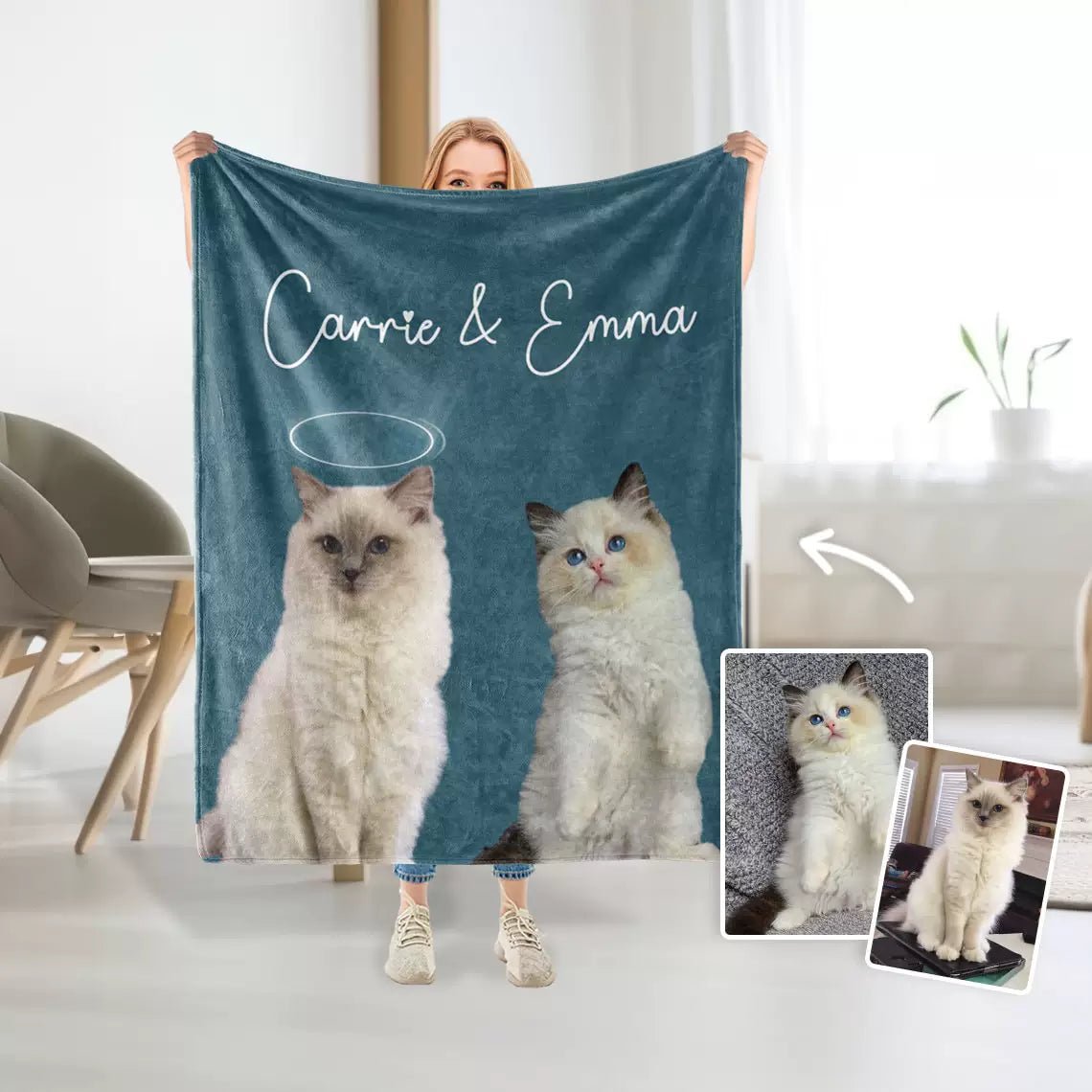 Custom Pet Photo Blanket – Personalized Dog Cat Name Flannel Throw | Pet Portrait Gift - paw&bond