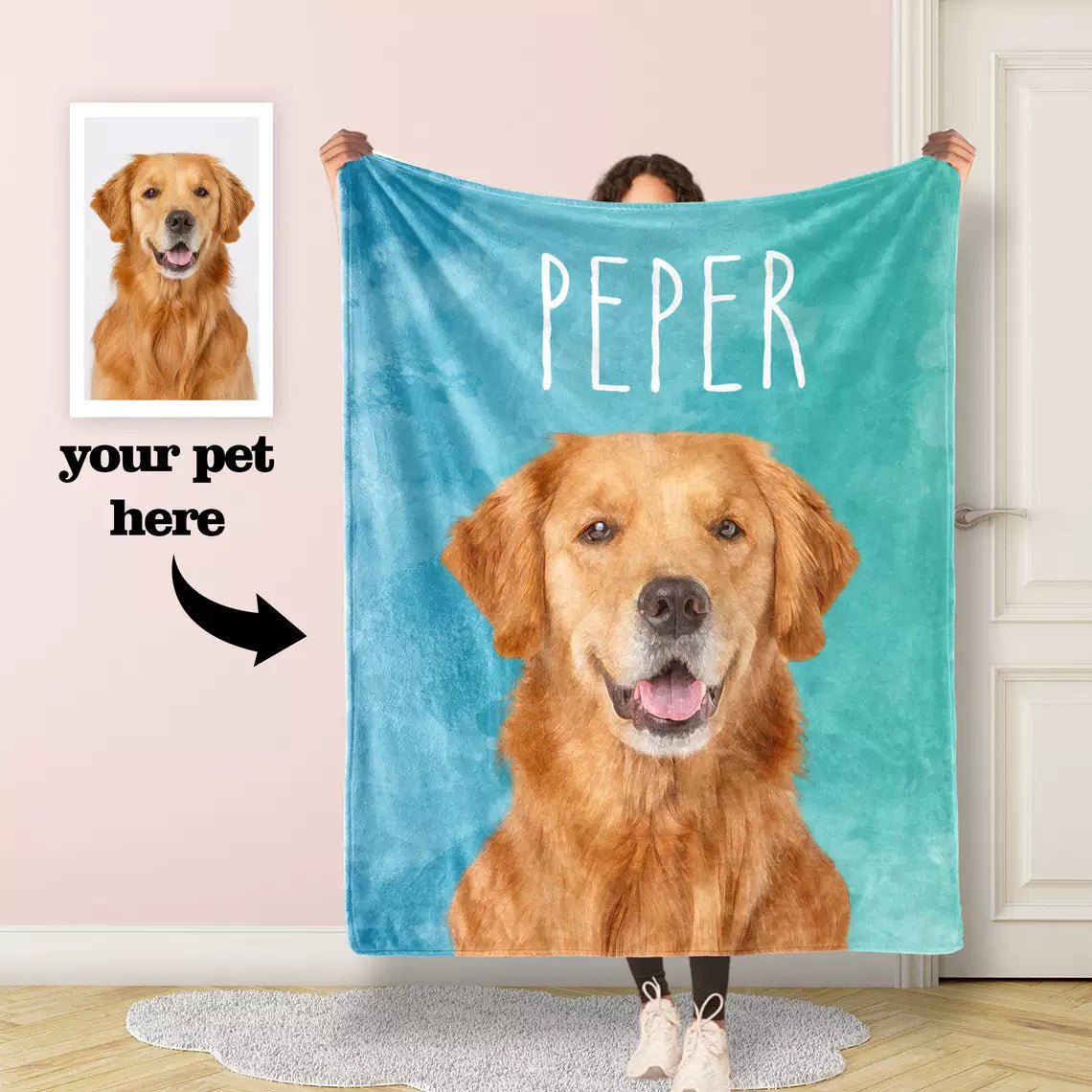 Custom Pet Photo Blanket – Personalized Dog Cat Name Flannel Throw | Pet Portrait Gift - paw&bond