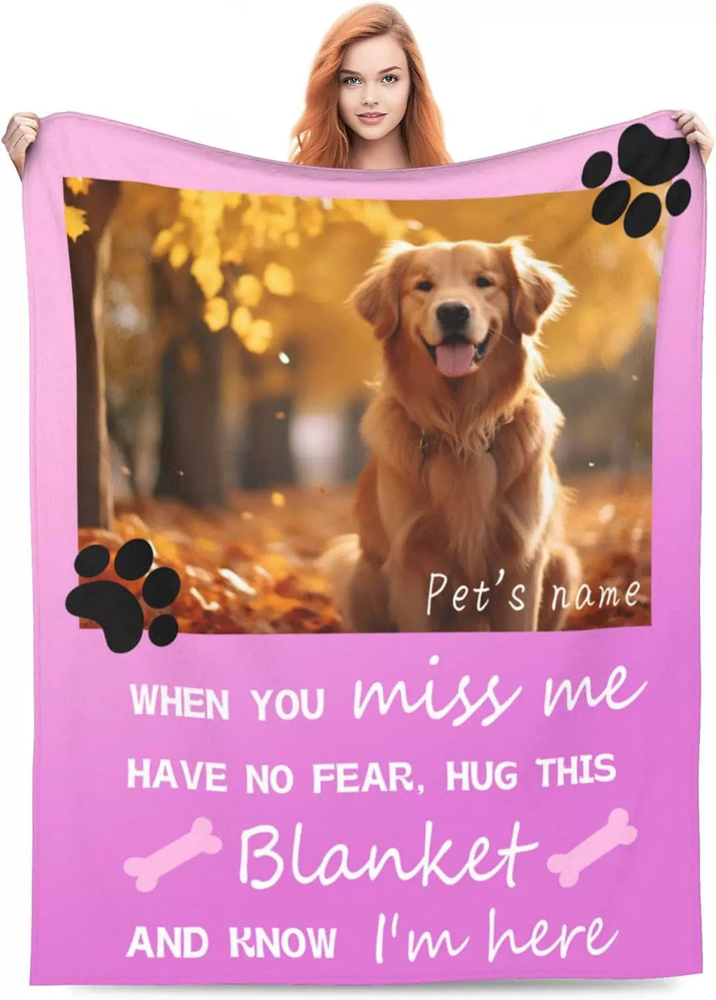 Custom Pet Photo Blanket – Personalized Dog Cat Name Flannel Throw | Pet Portrait Gift - paw&bond