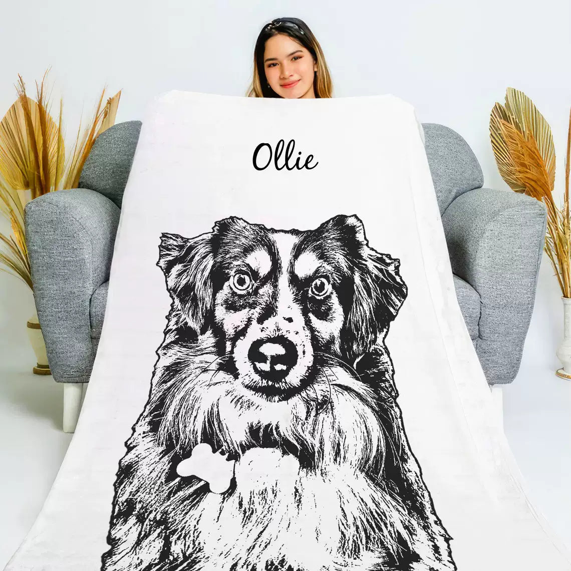Custom Pet Photo Blanket – Personalized Dog Cat Name Flannel Throw | Pet Portrait Gift - paw&bond