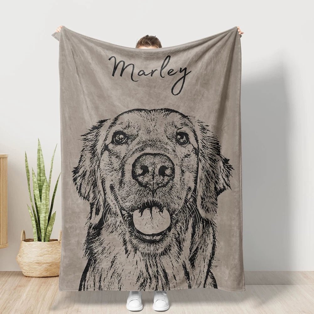 Custom Pet Photo Blanket – Personalized Dog Cat Name Flannel Throw | Pet Portrait Gift - paw&bond