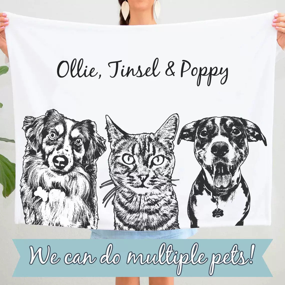 Custom Pet Photo Blanket – Personalized Dog Cat Name Flannel Throw | Pet Portrait Gift - paw&bond