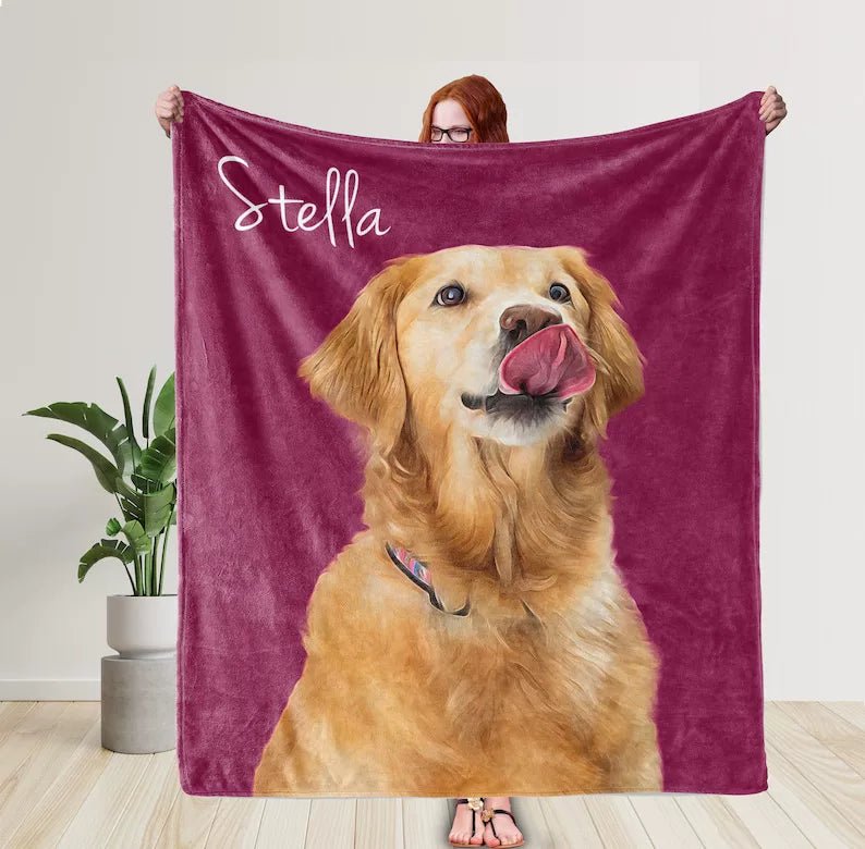 Custom Pet Photo Blanket – Personalized Dog Cat Name Flannel Throw | Pet Portrait Gift - paw&bond