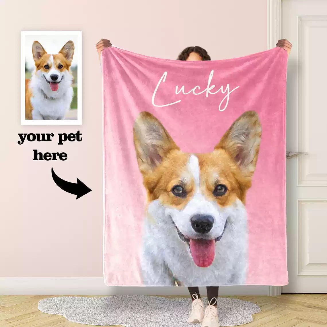 Custom Pet Photo Blanket – Personalized Dog Cat Name Flannel Throw | Pet Portrait Gift - paw&bond