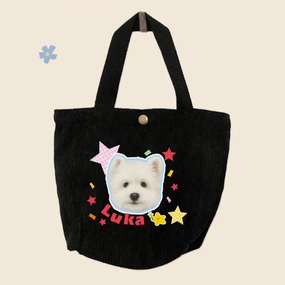 Custom Pet Portrait Corduroy Tote Bag – Personalized Dog Cat Photo Gift for Pet Lovers - paw&bond