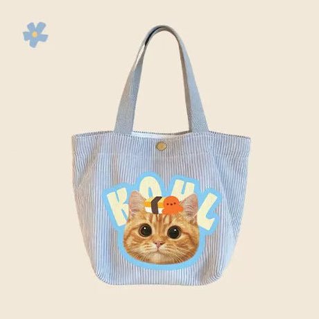 Custom Pet Portrait Corduroy Tote Bag – Personalized Dog Cat Photo Gift for Pet Lovers - paw&bond