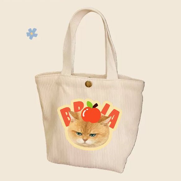 Custom Pet Portrait Corduroy Tote Bag – Personalized Dog Cat Photo Gift for Pet Lovers - paw&bond