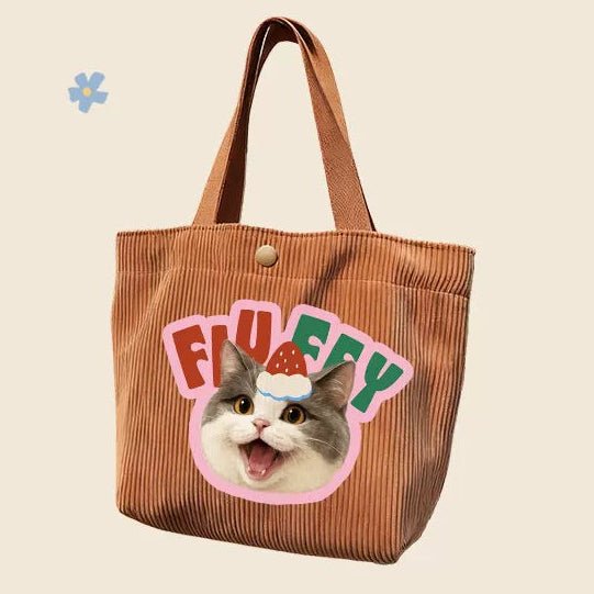 Custom Pet Portrait Corduroy Tote Bag – Personalized Dog Cat Photo Gift for Pet Lovers - paw&bond