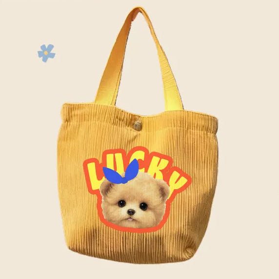 Custom Pet Portrait Corduroy Tote Bag – Personalized Dog Cat Photo Gift for Pet Lovers - paw&bond