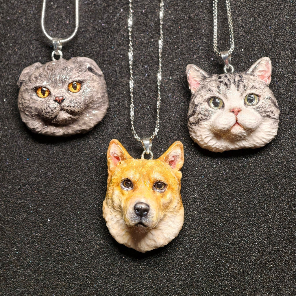 Custom Pet Portrait Necklace | Hand - Sculpted Polymer Clay Jewelry - paw&bond