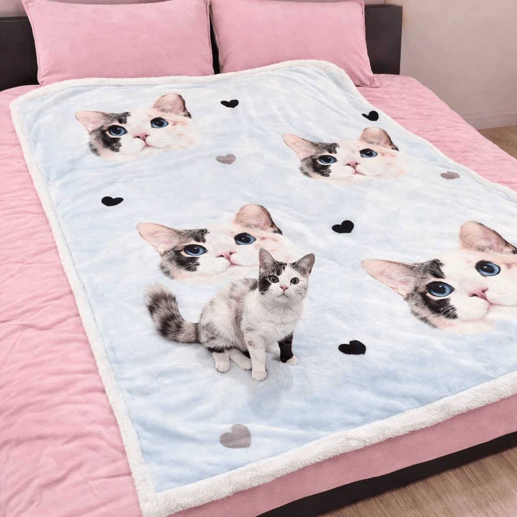 Custom Pet Portrait Sherpa Blanket – Personalized Dog & Cat Photo Fleece Blanket, Soft Double - Layer Throw - paw&bond