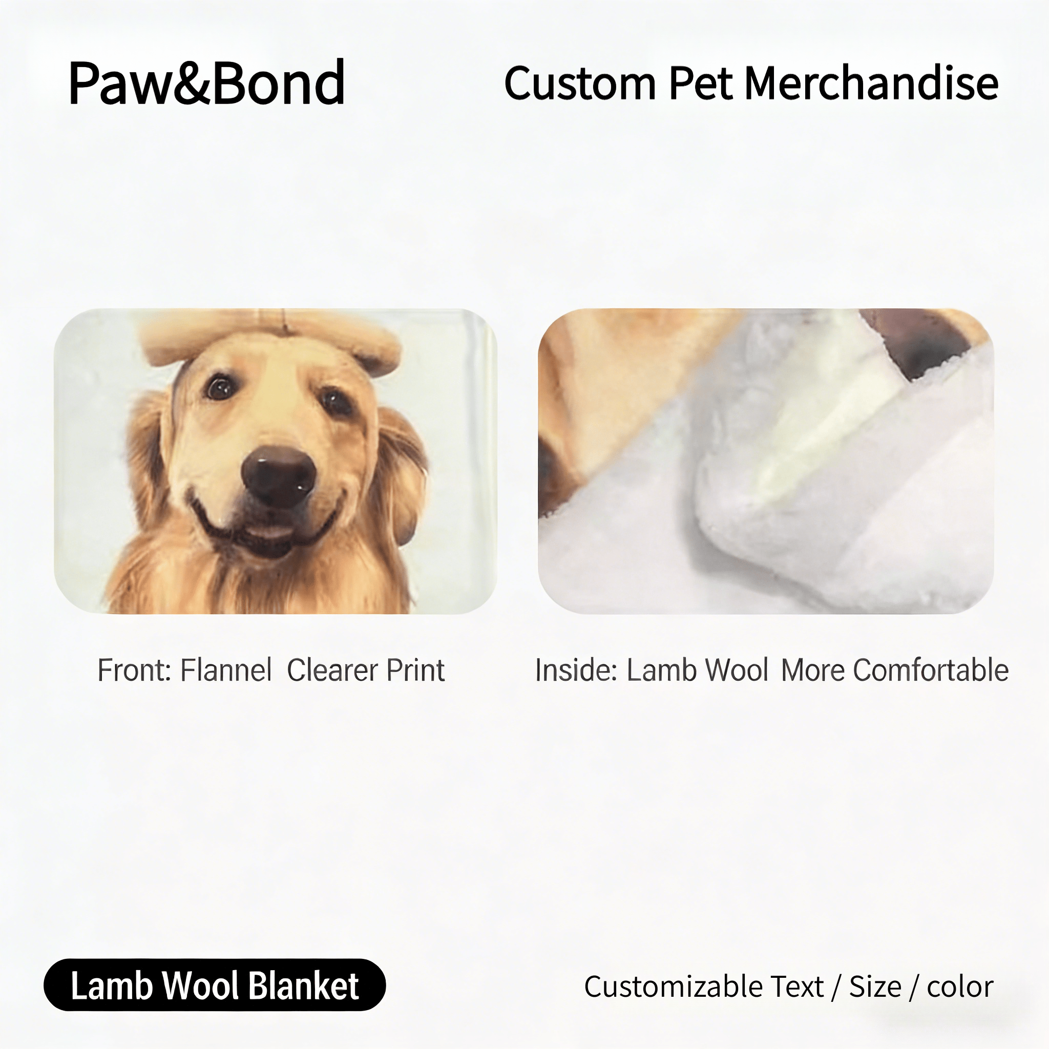 Custom Pet Portrait Sherpa Blanket – Personalized Dog & Cat Photo Fleece Blanket, Soft Double - Layer Throw - paw&bond