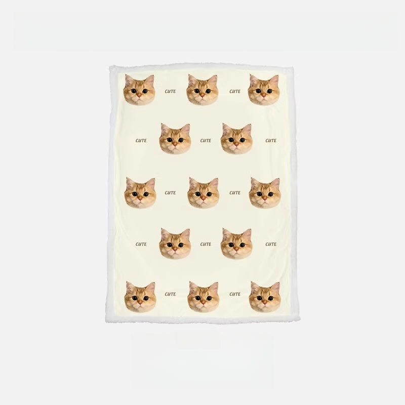 Custom Pet Portrait Sherpa Fleece Blanket – Personalized Dog & Cat Photo Throw