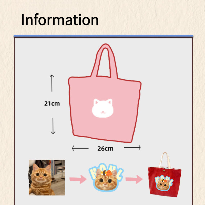 Custom Pet Portrait Corduroy Tote Bag – Personalized Dog Cat Photo Gift for Pet Lovers