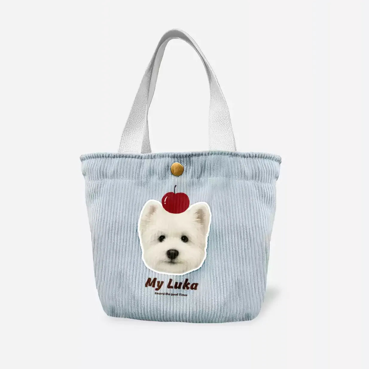Custom Pet Portrait Corduroy Tote Bag – Personalized Dog Cat Photo Gift for Pet Lovers